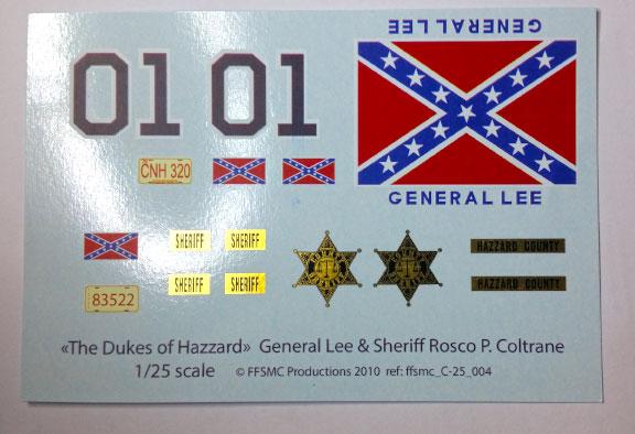 GENERAL Lee 1:24 1:25 scale water slide decals  white backing Dukes of Hazzard