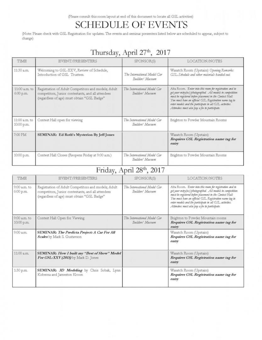 GSLXXVI Schedule Of Events Contests and Shows Model Cars Magazine