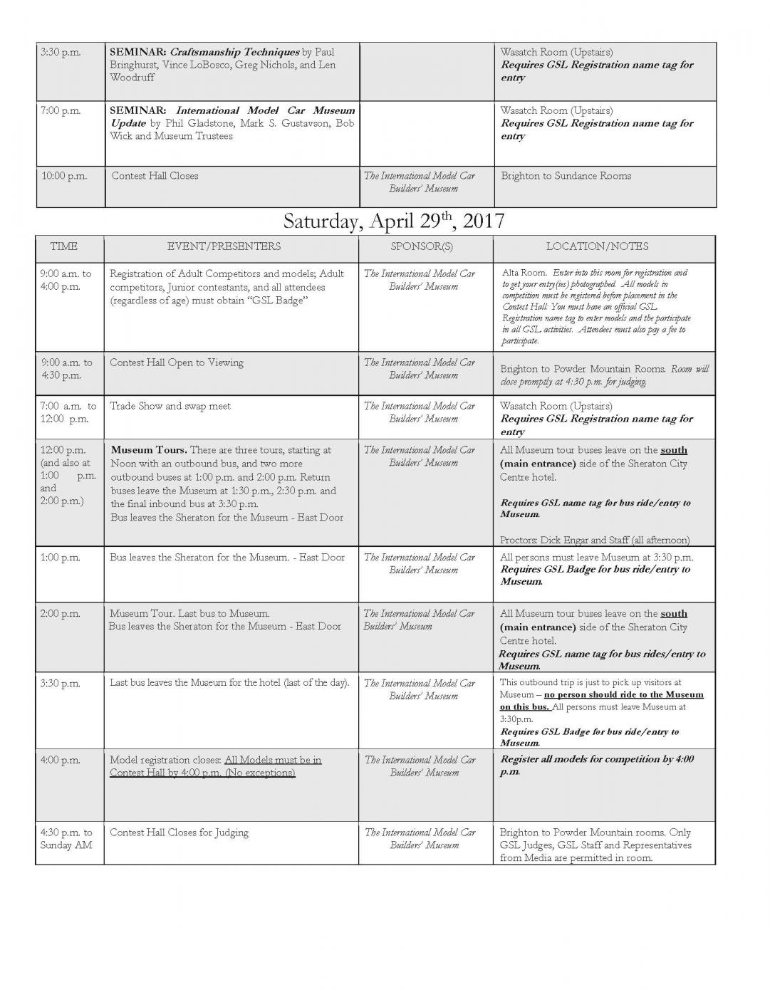 GSLXXVI Schedule Of Events Contests and Shows Model Cars Magazine