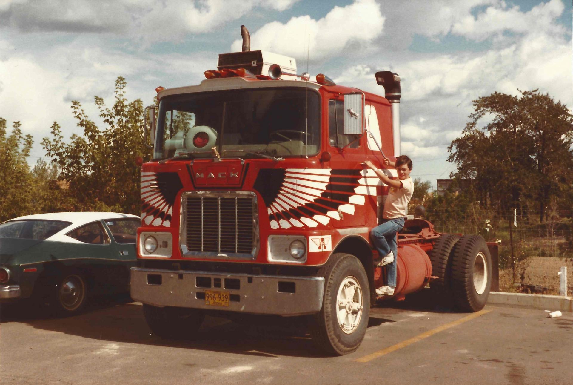 1983 Summer Maybe - 009 - Bandag trucks Mack in Parking Lot.jpg
